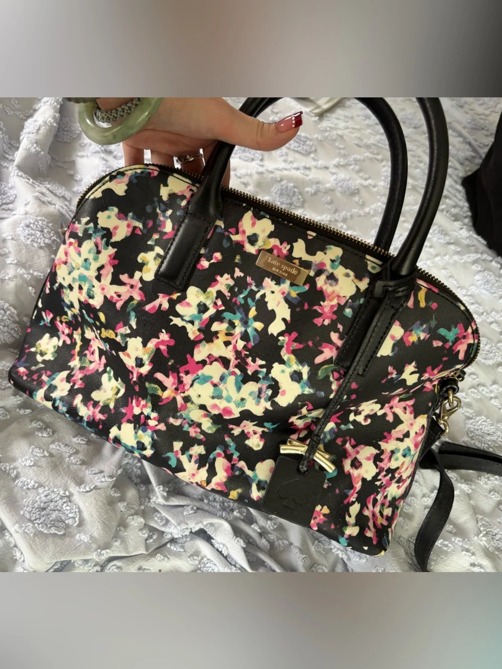 kate spade Black Multicolor Floral Dome Satchel